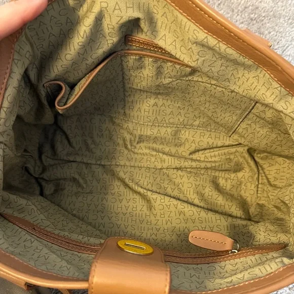 Isaac Mizrahi Floral Yellow Floral Canvas Tote Bag with Leather Trim and Straps - Picture 5 of 6